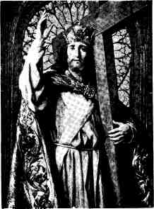 picture of Jesus with a crown giving blessing and holding the Cross with His left